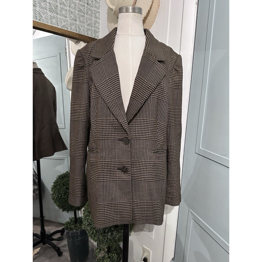 Veronika Maine Houndstooth Plaid Blazer in Brown Sugar Size 14 - Picture 3 of 10
